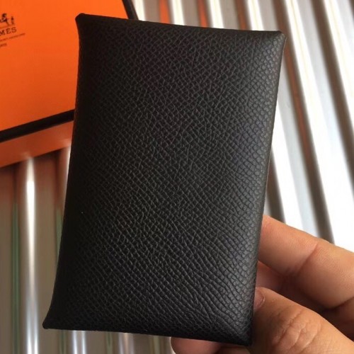 Hermes Black Epsom Calvi Card Holder