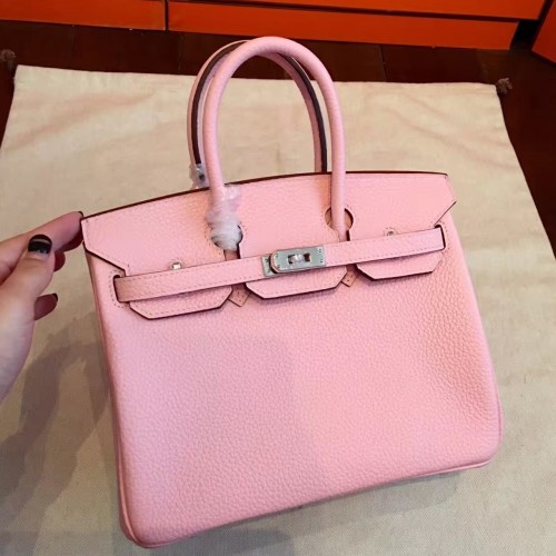 Hermes Pink Clemence Birkin 25cm Handmade Bag