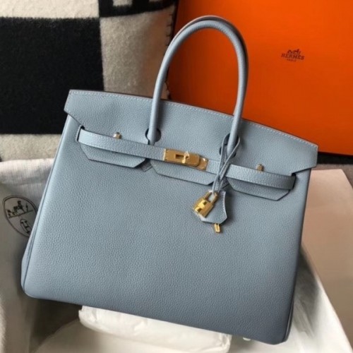 Hermes Birkin 30cm Bag In Blue Lin Clemence Leather