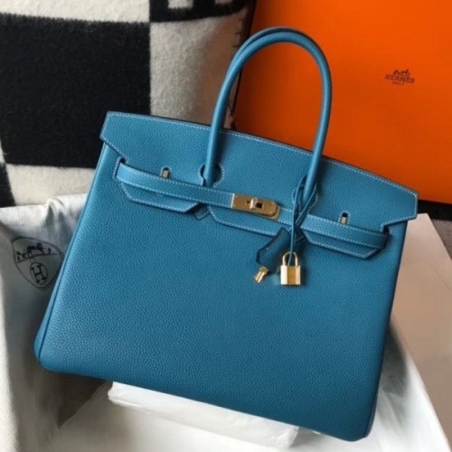 Hermes Birkin 30cm Bag In Jean Blue Clemence Leather