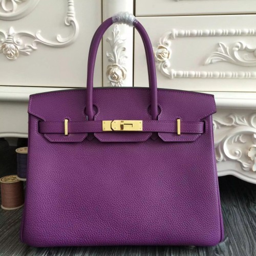 Hermes Birkin 30cm Bag In Purple Clemence Leather