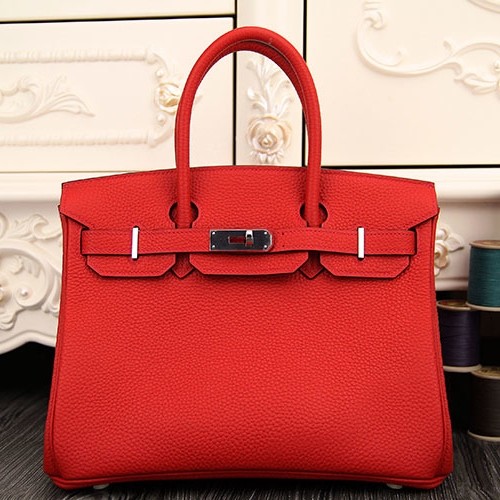 Hermes Birkin 30cm Bag In Red Clemence Leather