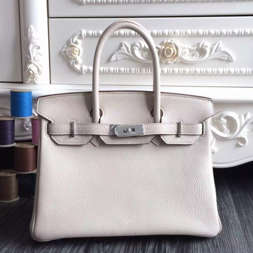 Hermes Birkin 30cm Bag In White Clemence Leather