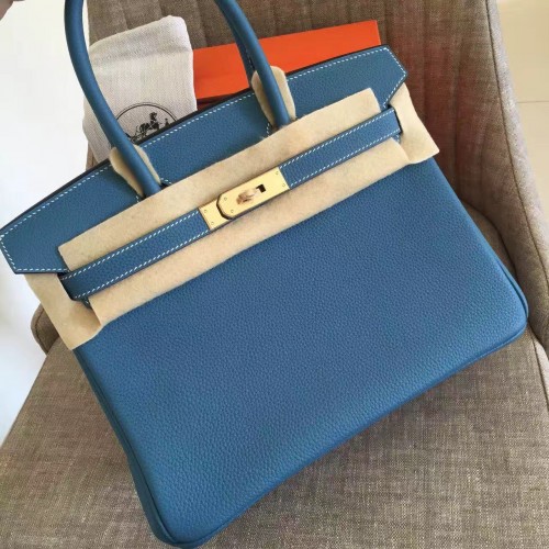 Hermes Blue Jean Clemence Birkin 30cm Handmade Bag