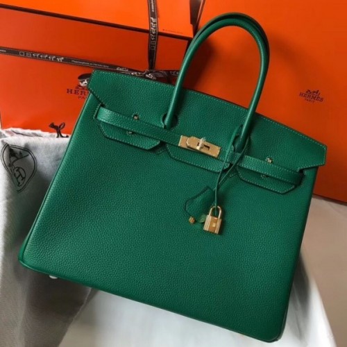 Hermes Malachite Clemence Birkin 35cm Handmade Bag