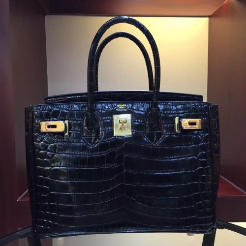 Hermes Birkin Bag In Black Crocodile Leather