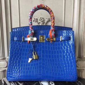 Hermes Birkin Bag In Blue Electric Crocodile Leather