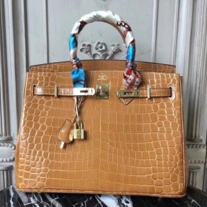 Hermes Birkin Bag In Camarel Crocodile Leather