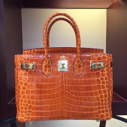 Hermes Birkin Bag In Orange Crocodile Leather