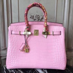 Hermes Birkin Bag In Pink Crocodile Leather