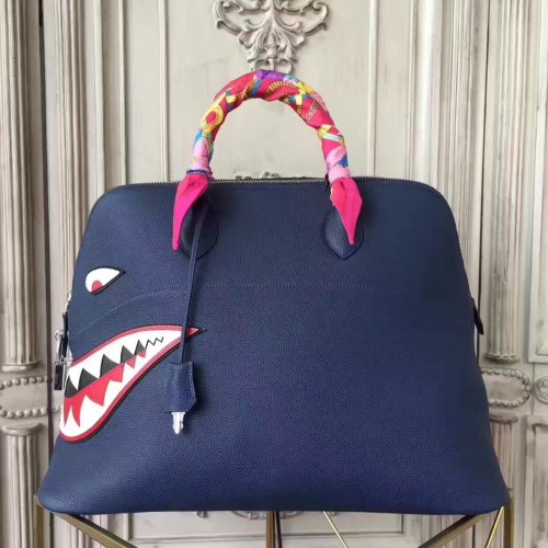 Hermes Shark Bolide 45cm Bag In Blue Calfskin