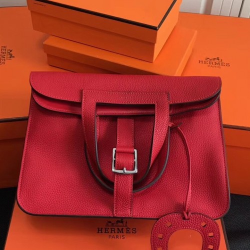 Hermes Halzan Bag In Red Clemence Leather