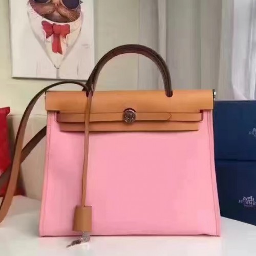 Hermes Herbag Zip PM 31cm Bag In Pink Canvas