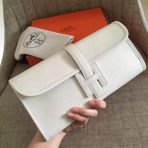 Hermes White Epsom Jige Elan 29 Clutch