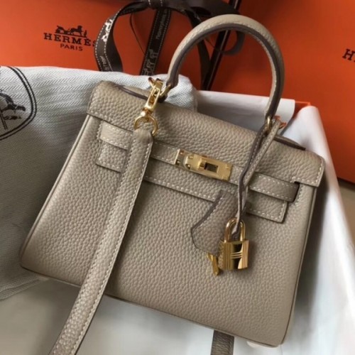 Hermes Grey Clemence Kelly 20cm GHW Bag