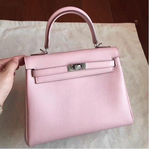 Hermes Rose Dragee Swift Kelly 25cm Retourne Handmade Bag