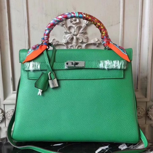 Hermes Bamboo Clemence Kelly 28cm Bag