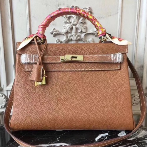 Hermes Brown Clemence Kelly 32cm Retourne Bag