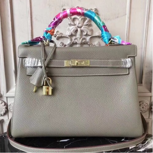 Hermes Grey Clemence Kelly 32cm Retourne Bag