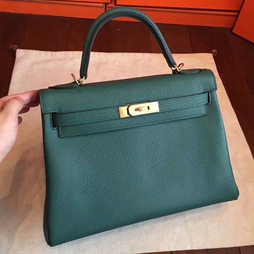 Hermes Malachite Clemence Kelly Retourne 32cm Handmade Bag