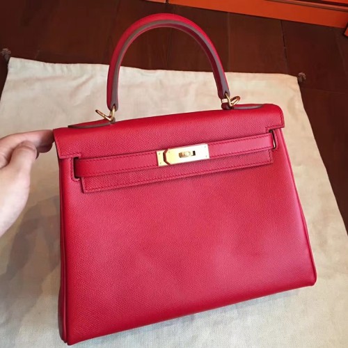 Hermes Red Epsom Kelly 32cm Sellier Handmade Bag