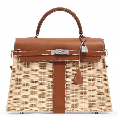 Hermes Brown Picnic Kelly 35cm Wicker Bag