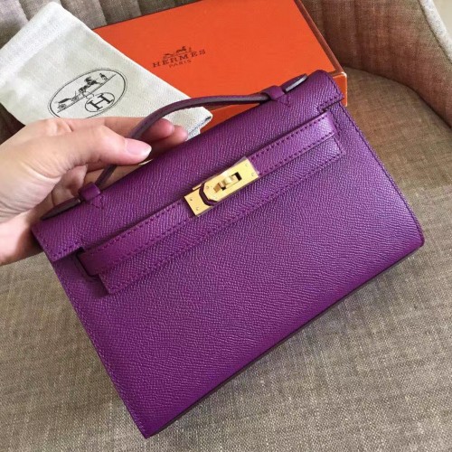 Hermes Cyclamen Epsom Kelly Pochette Handmade Bag