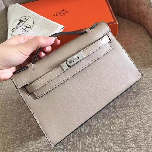 Hermes Grey Swift Kelly Pochette Handmade Bag