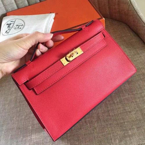 Hermes Red Epsom Kelly Pochette Handmade Bag