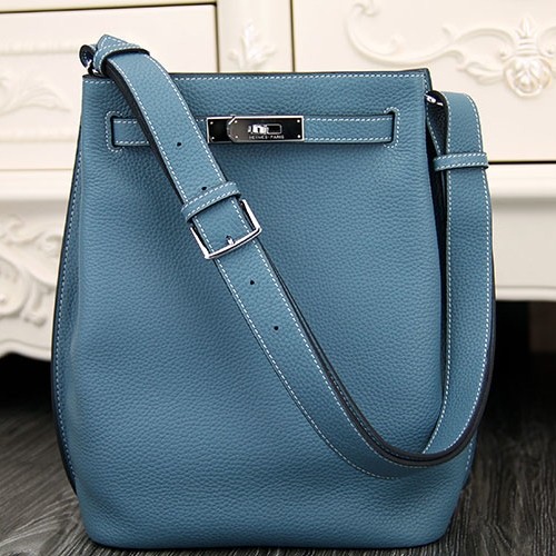 Hermes So Kelly 22cm Bag In Jean Blue Leather