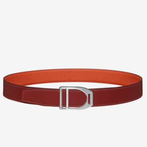 Hermes Etrier Buckle Belt &amp; Orange Clemence 32 MM Strap