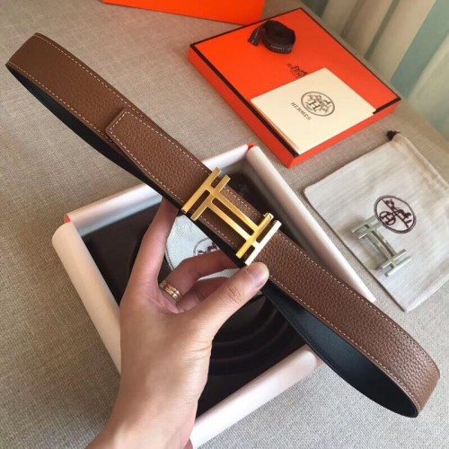 Hermes H Au Carre Belt Buckle &amp; Brown 32mm Strap