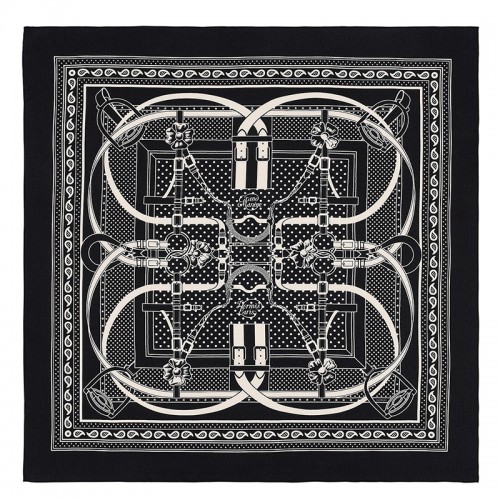 Hermes Black Grand Manege Bandana Shawl 140cm