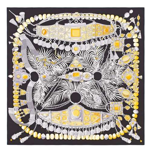 Hermes Black Parures Precieuses Silk Shawl