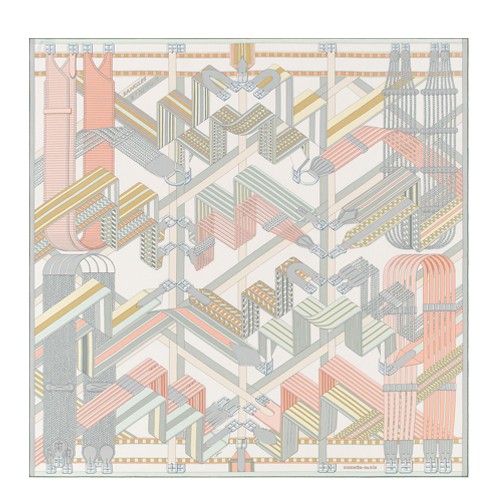 Hermes Blanc Sangles en Zigzag Silk Scarf