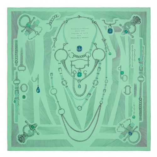 Hermes Green Etude pour une Parure de Gala Scarf