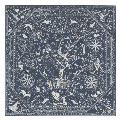 Hermes Navy Peuple du Vent Bandana Shawl