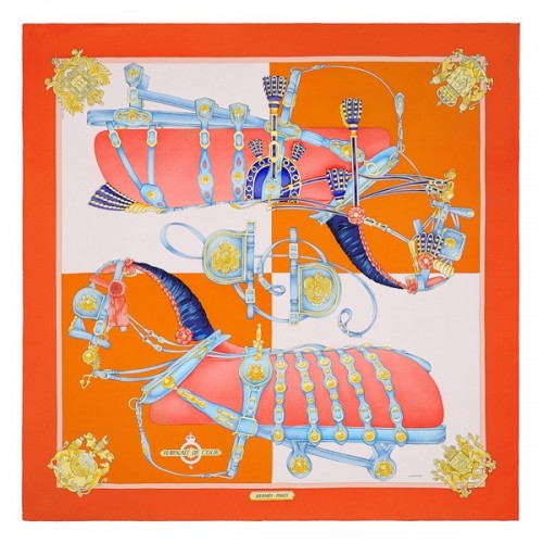 Hermes Orange Harnais De Cour Scarf 90