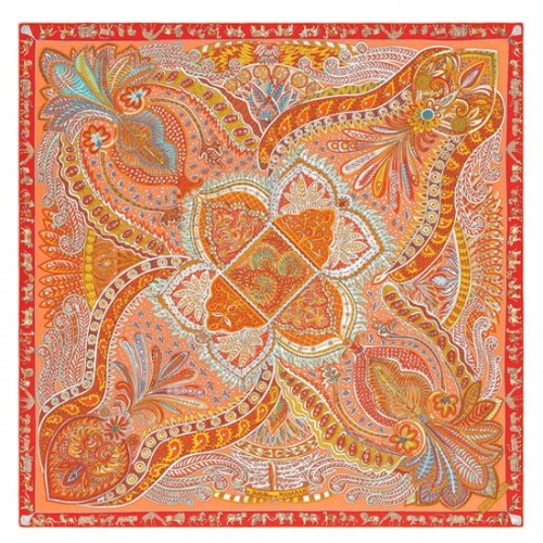 Hermes Orange Le Jardin de la Maharani Shawl