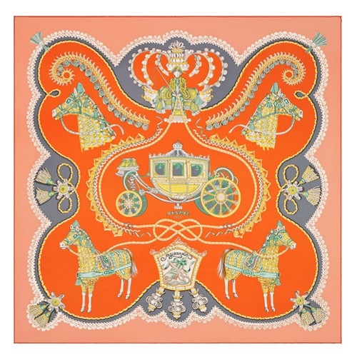 Hermes Orange Paperoles Silk Twill Scarf