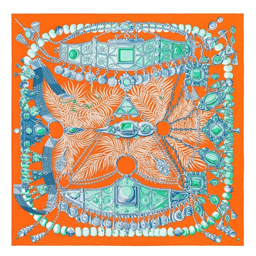 Hermes Orange Parures Precieuses Silk Shawl