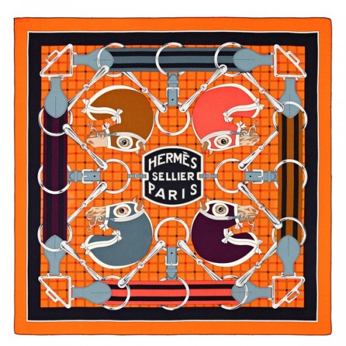 Hermes Orange Tatersale Cashmere Shawl 140