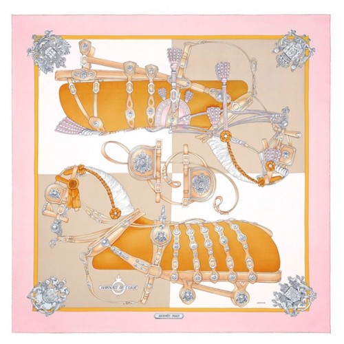 Hermes Pink Harnais De Cour Scarf 90