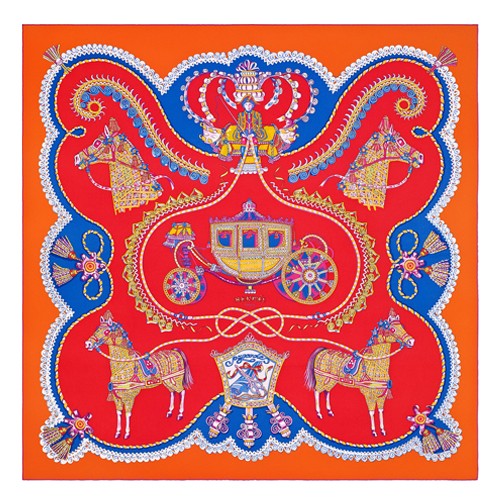 Hermes Red Paperoles Silk Twill Scarf