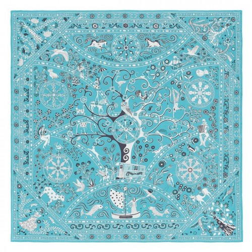 Hermes Turquoise Peuple du Vent Bandana Shawl