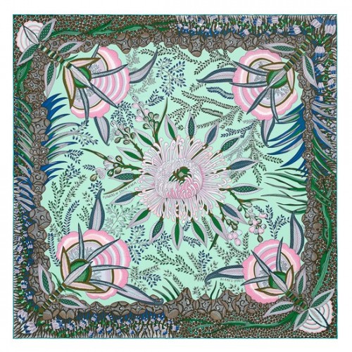 Hermes Vert Flowers of South Africa Silk Scarf