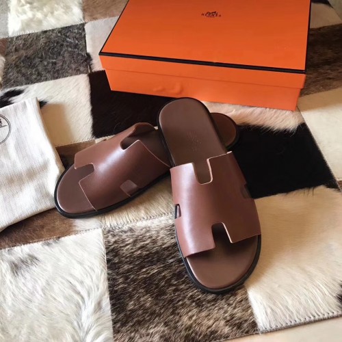 Hermes Izmir Sandals In Camarel Swift Leather