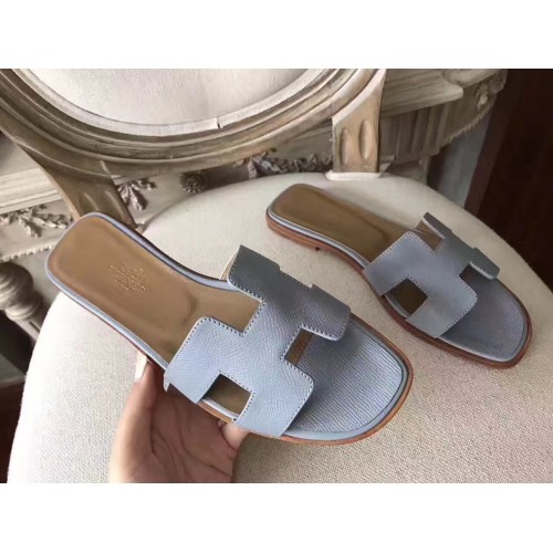 Hermes Oran Sandals In Blue Lin Epsom Leather