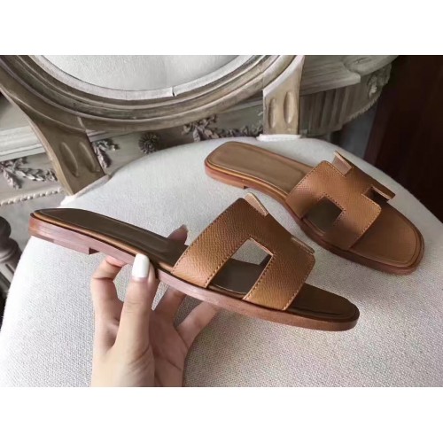 Hermes Oran Sandals In Brown Epsom Leather