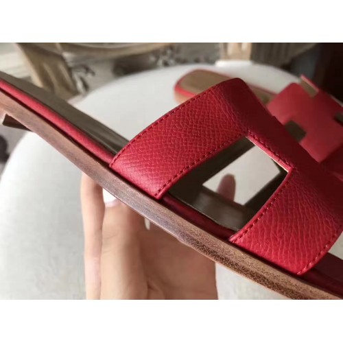 Hermes Oran Sandals In Red Epsom Leather